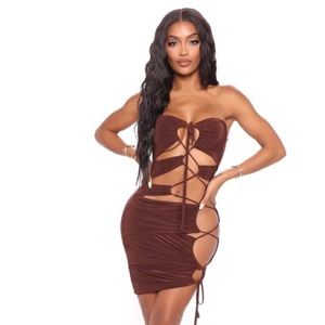 FashionNova sensual seduction mini dress brown NWT
